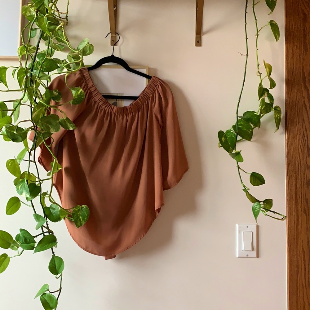 WINDSOR off the shoulder tan blouse